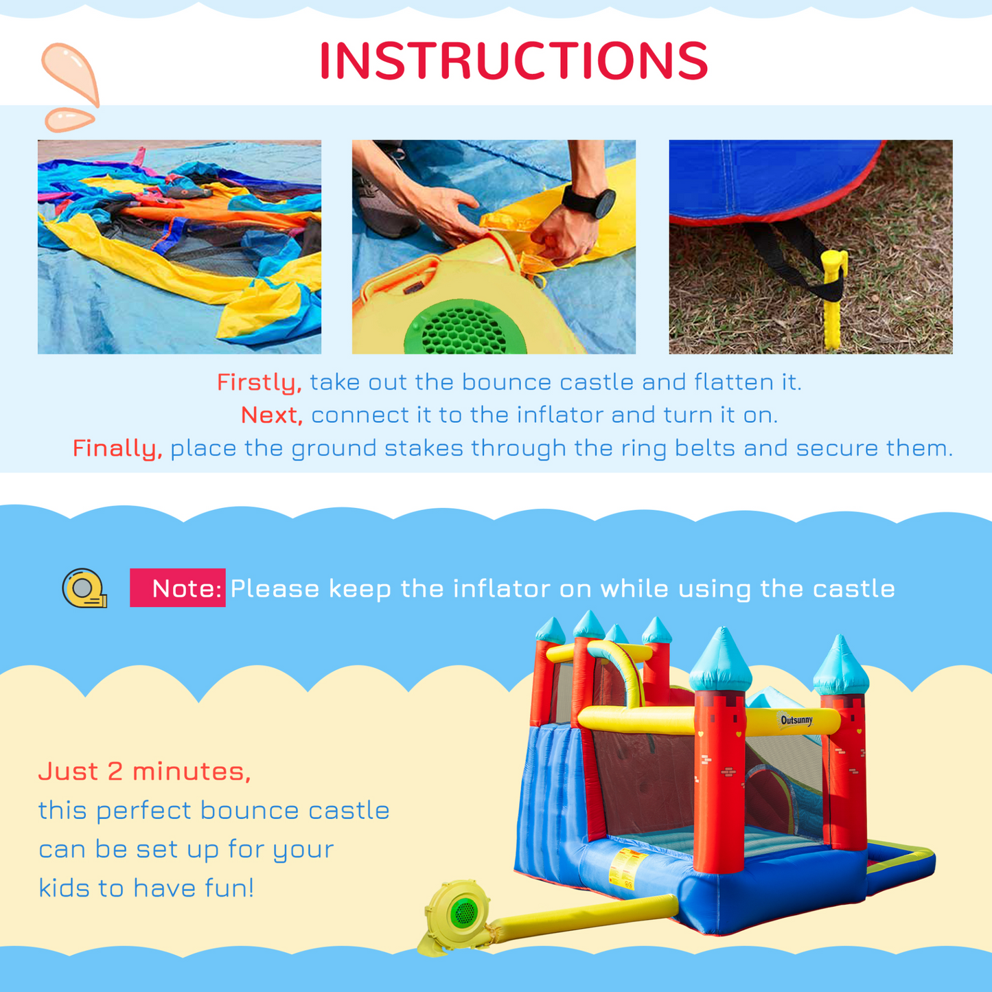 4 in 1 Kids Bouncy Castle with Blower 2.9 x 2.7 x 2.3m