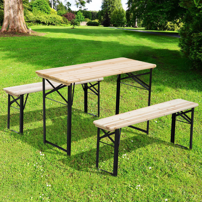 Trestle Beer Table and Bench Set Wood (120cm(L) x 25cm(W) x 46cm(H))