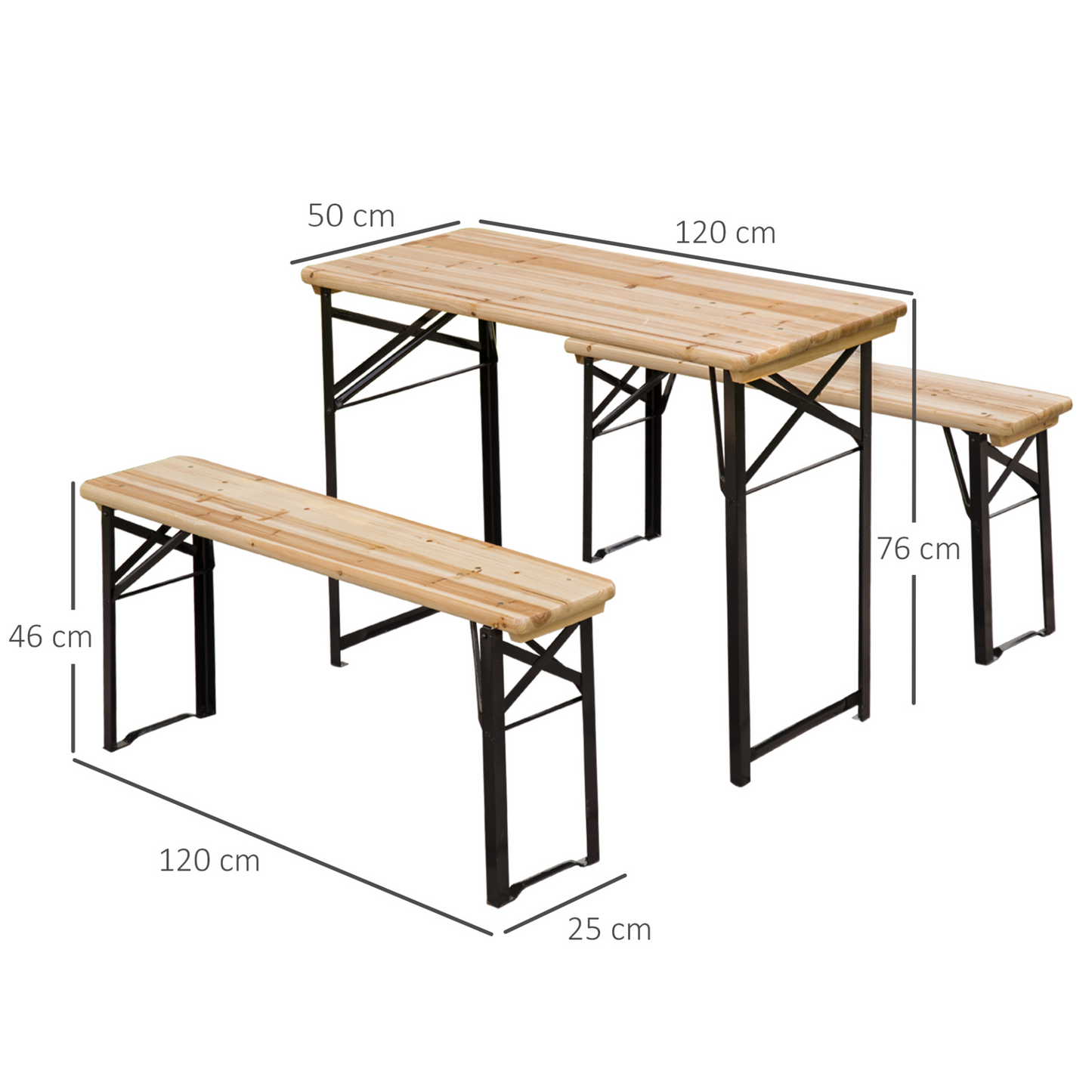 Trestle Beer Table and Bench Set Wood (120cm(L) x 25cm(W) x 46cm(H))