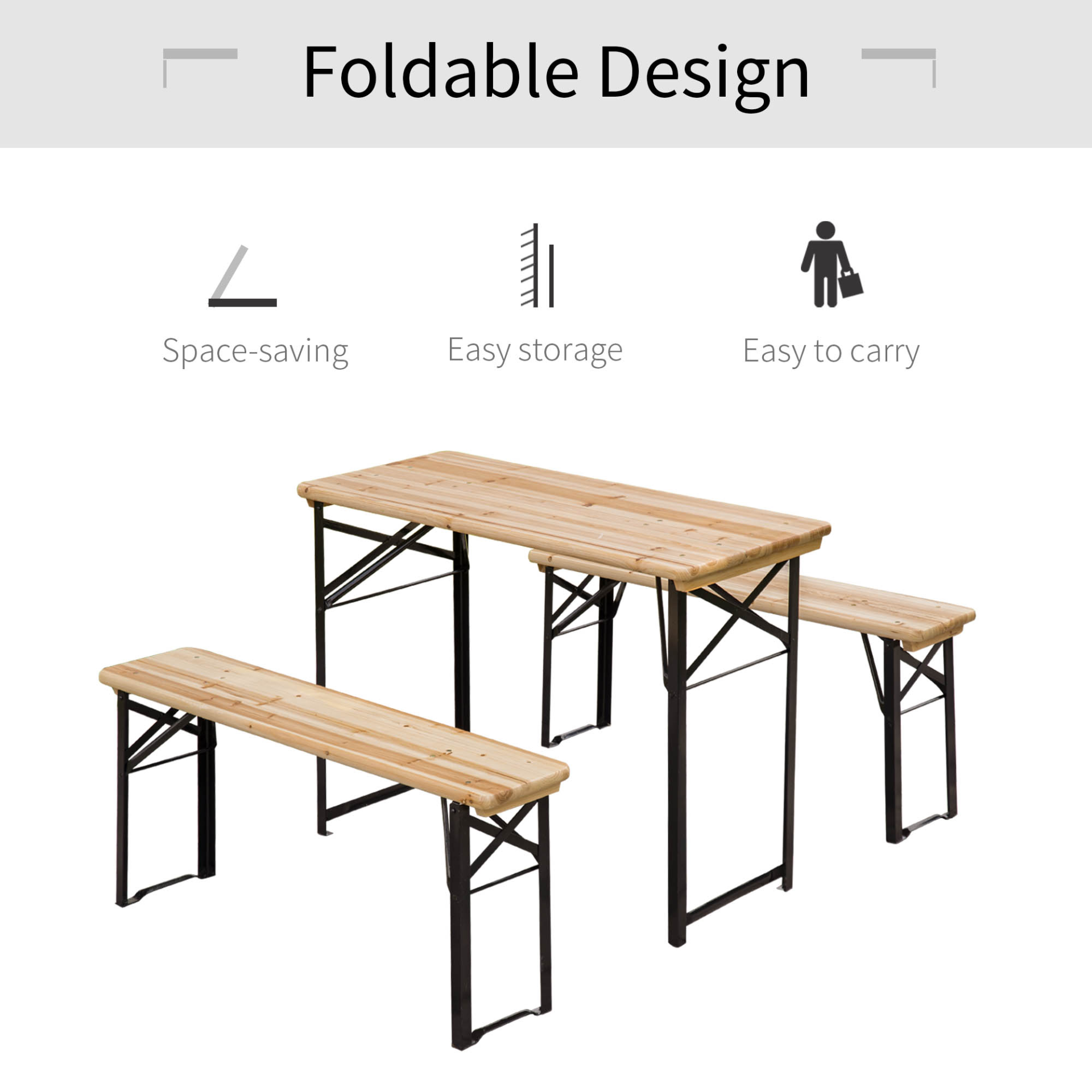 Trestle Beer Table and Bench Set Wood (120cm(L) x 25cm(W) x 46cm(H))