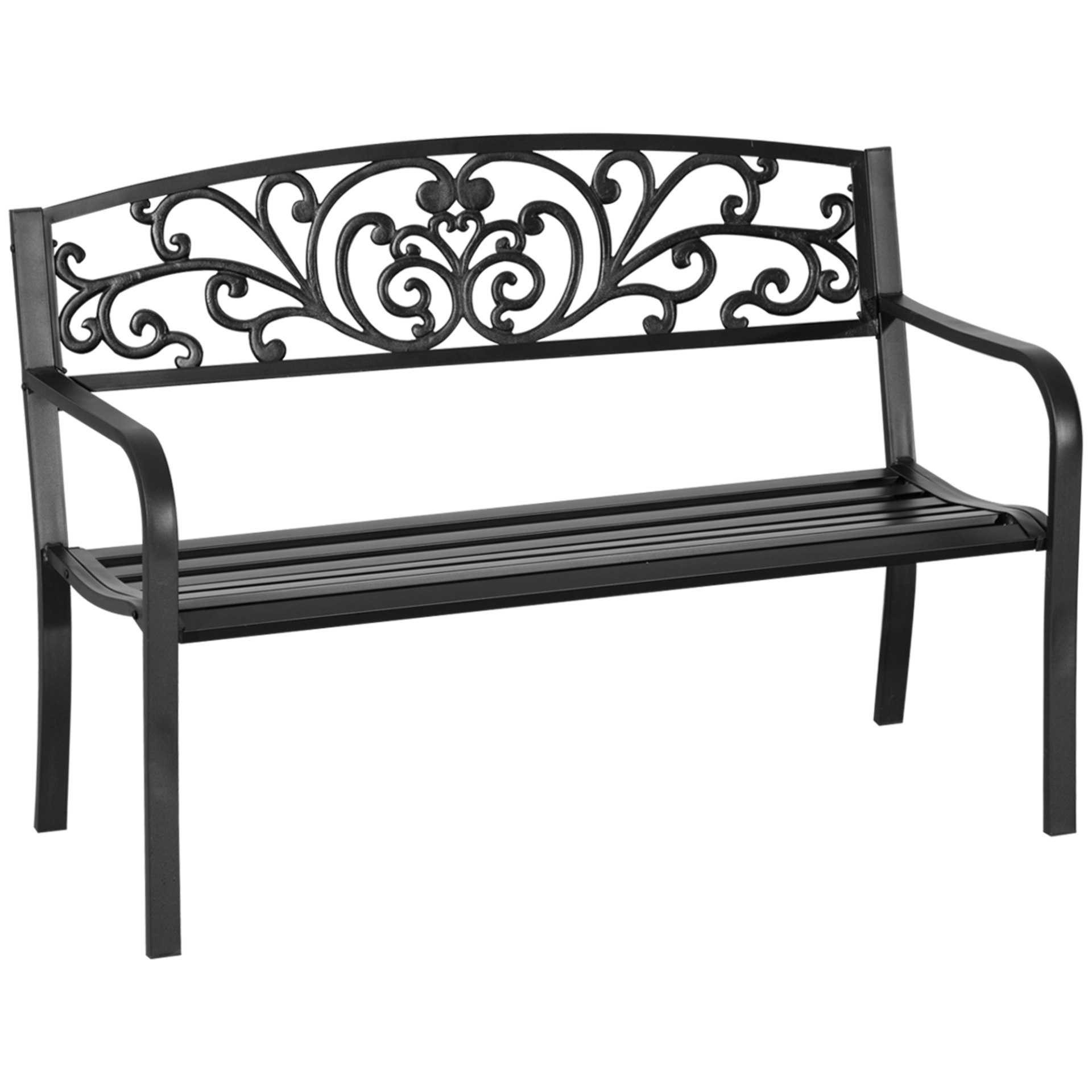 2 Seater Black Metal Garden Bench