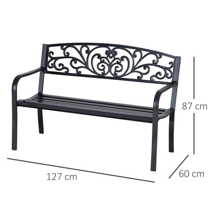 2 Seater Black Metal Garden Bench