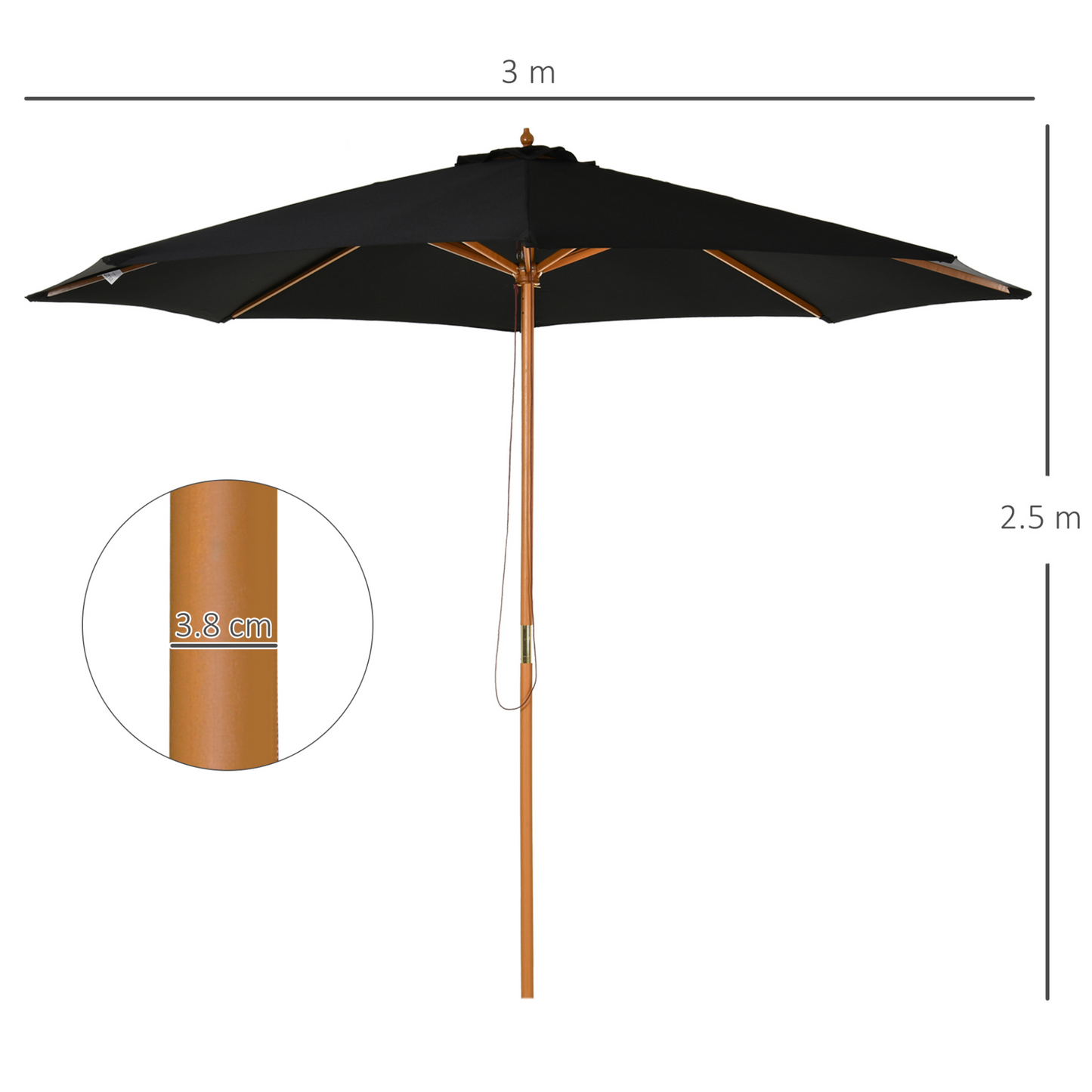 Black Fir Wooden Garden Parasol