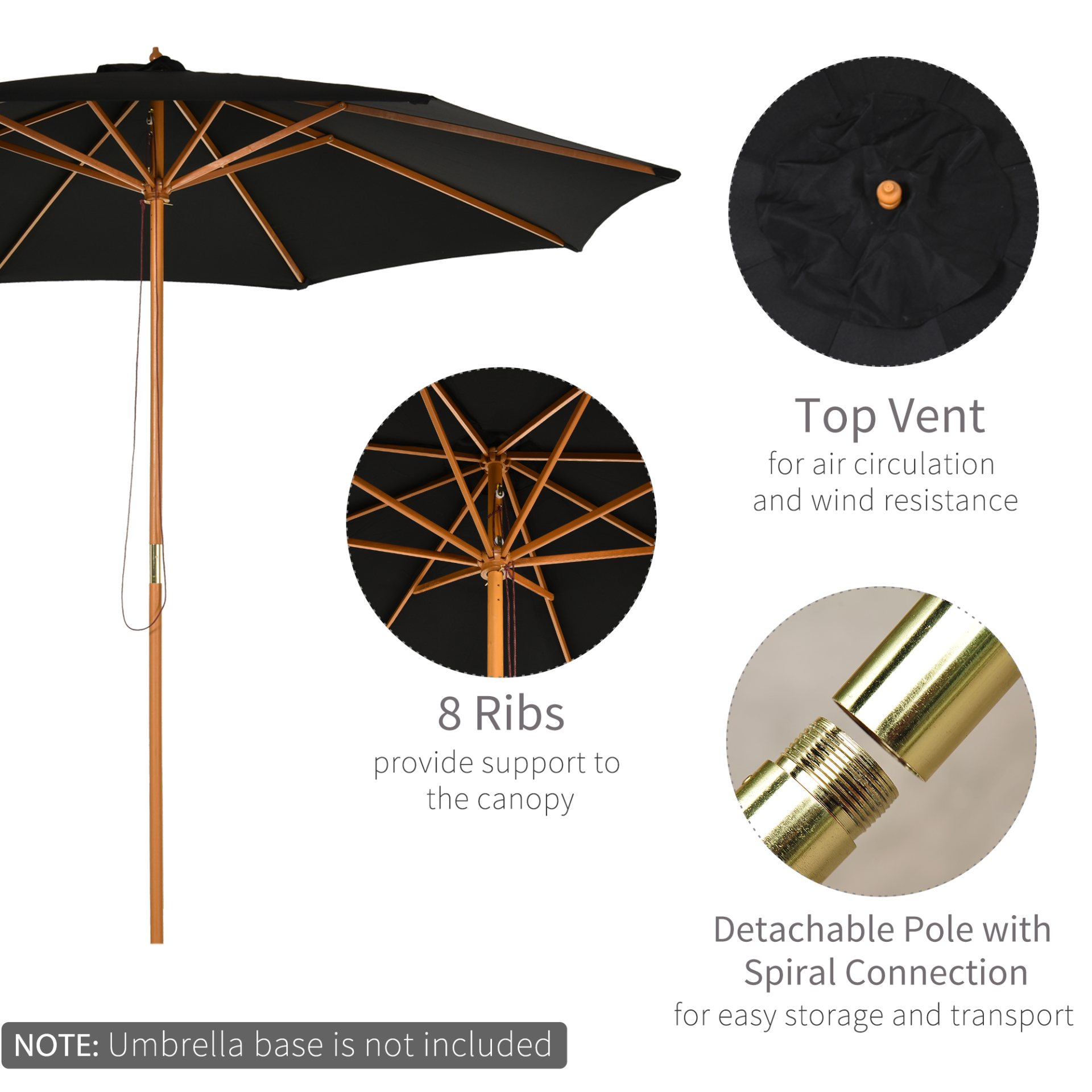 Black Fir Wooden Garden Parasol