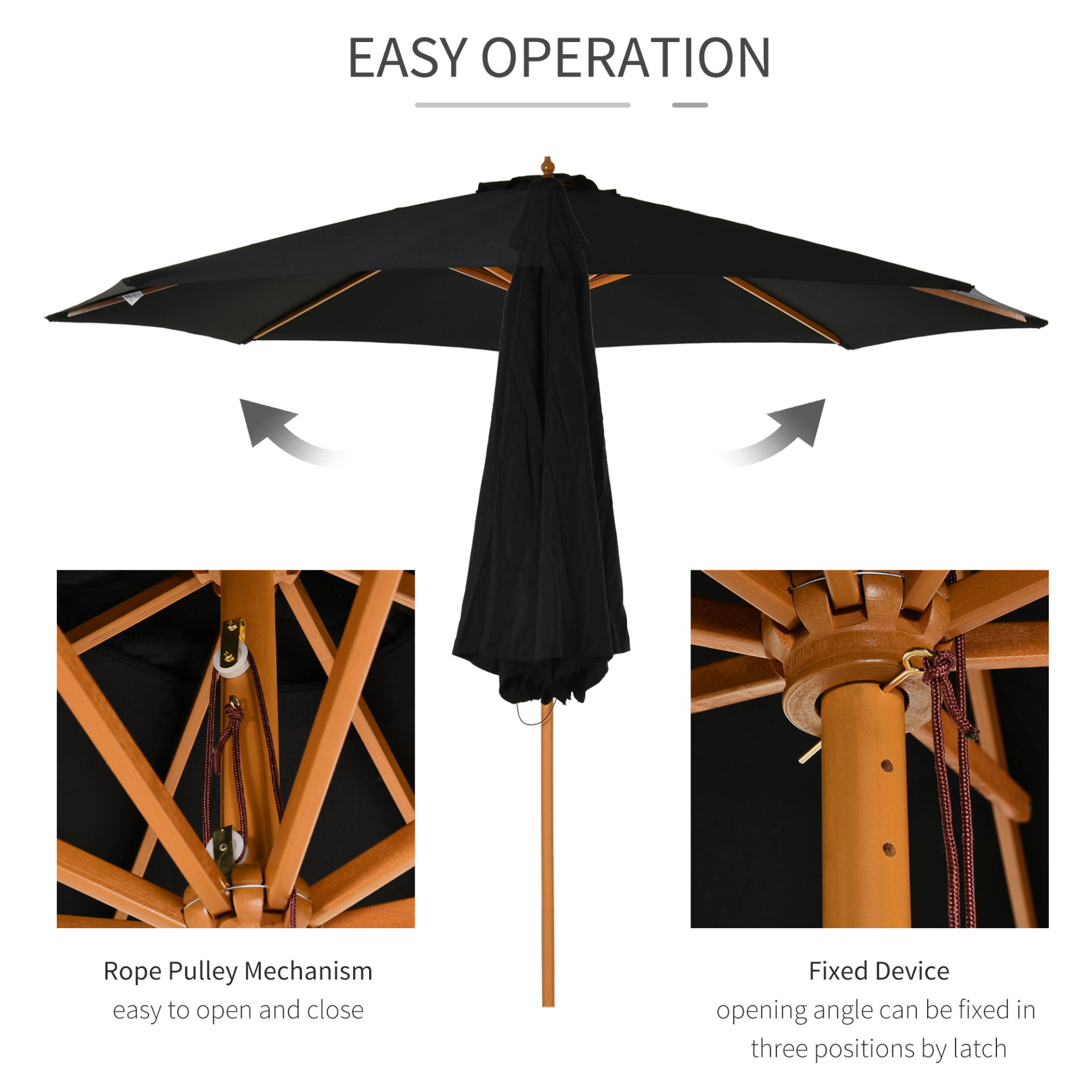 Black Fir Wooden Garden Parasol