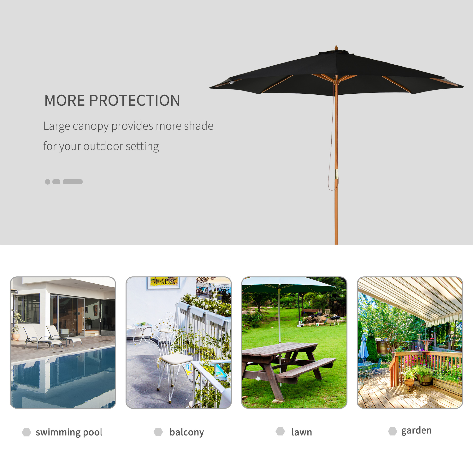 Black Fir Wooden Garden Parasol