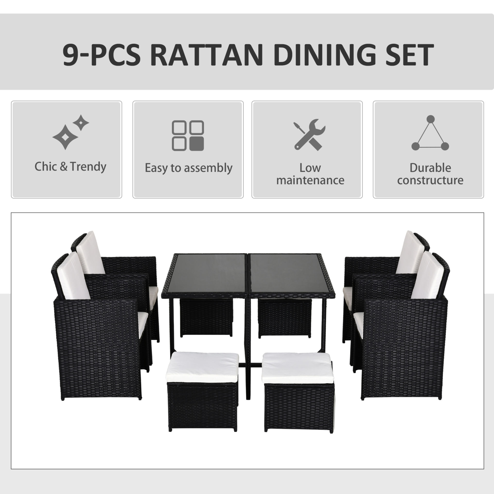 9PC Rattan Garden Dining Table Set