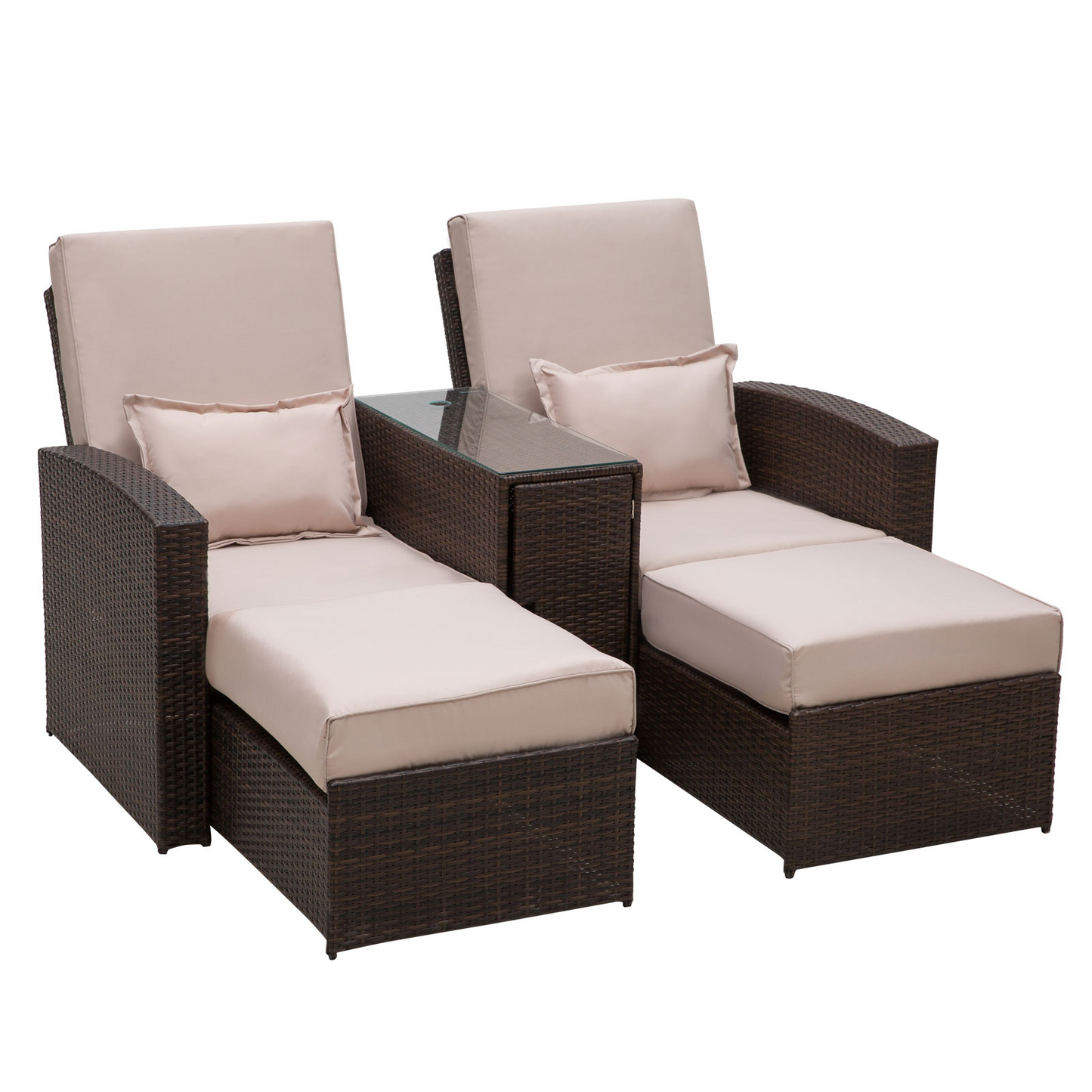 Brown Garden Rattan Sofa Chair & Recliner Stool Lounger