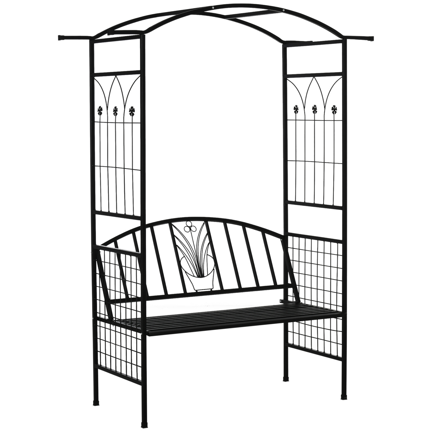 Garden Metal Arch Arbour with Bench 154L x 60W x 205Hcm