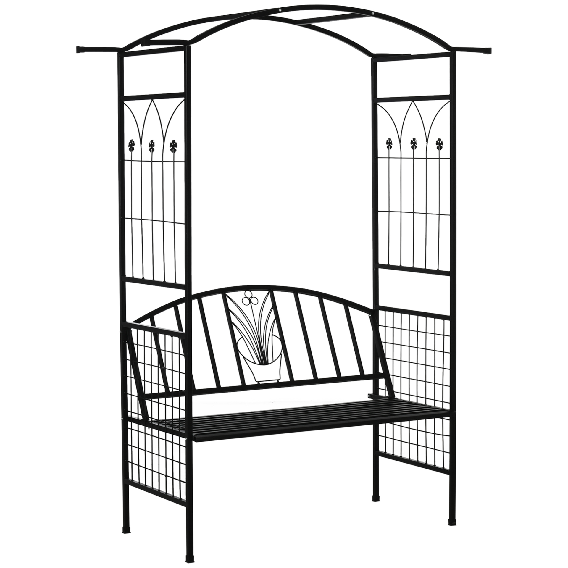 Garden Metal Arch Arbour with Bench 154L x 60W x 205Hcm