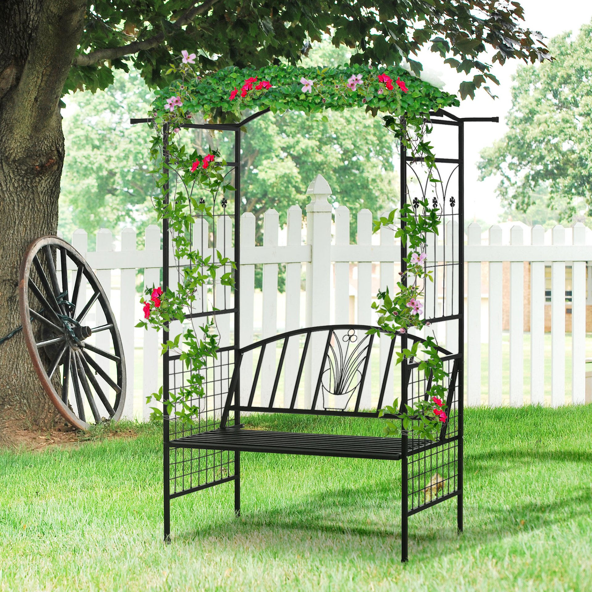 Garden Metal Arch Arbour with Bench 154L x 60W x 205Hcm