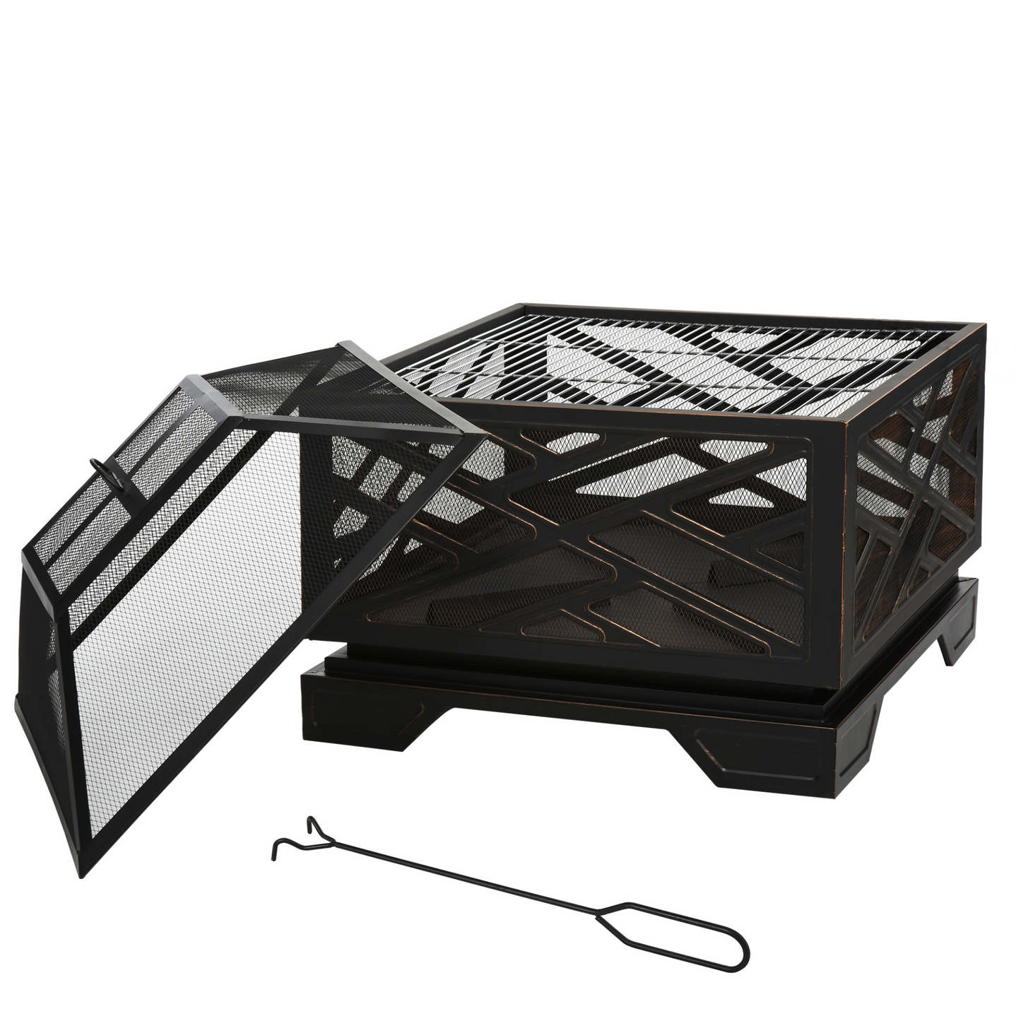 Metal Firepit Outdoor 2 in 1 Square Fire Pit Brazier