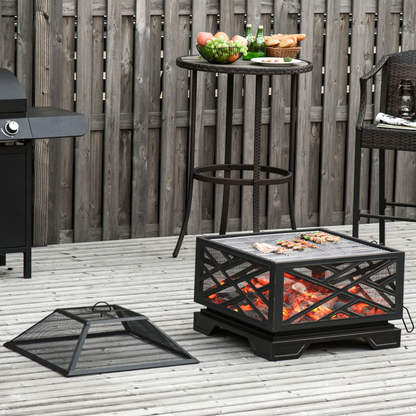 Metal Firepit Outdoor 2 in 1 Square Fire Pit Brazier