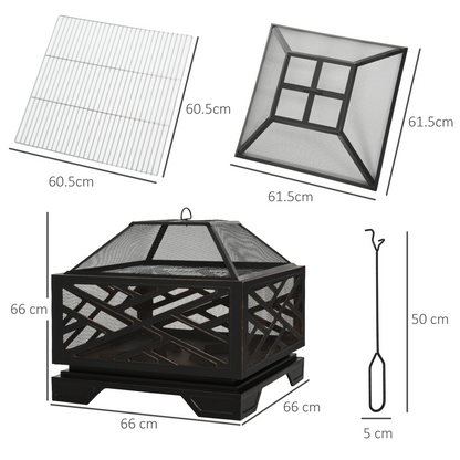 Metal Firepit Outdoor 2 in 1 Square Fire Pit Brazier