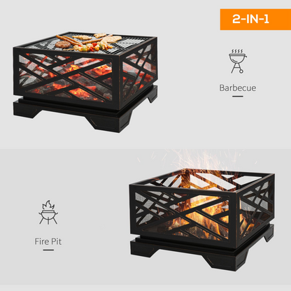 Metal Firepit Outdoor 2 in 1 Square Fire Pit Brazier