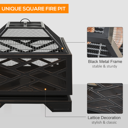 Metal Firepit Outdoor 2 in 1 Square Fire Pit Brazier