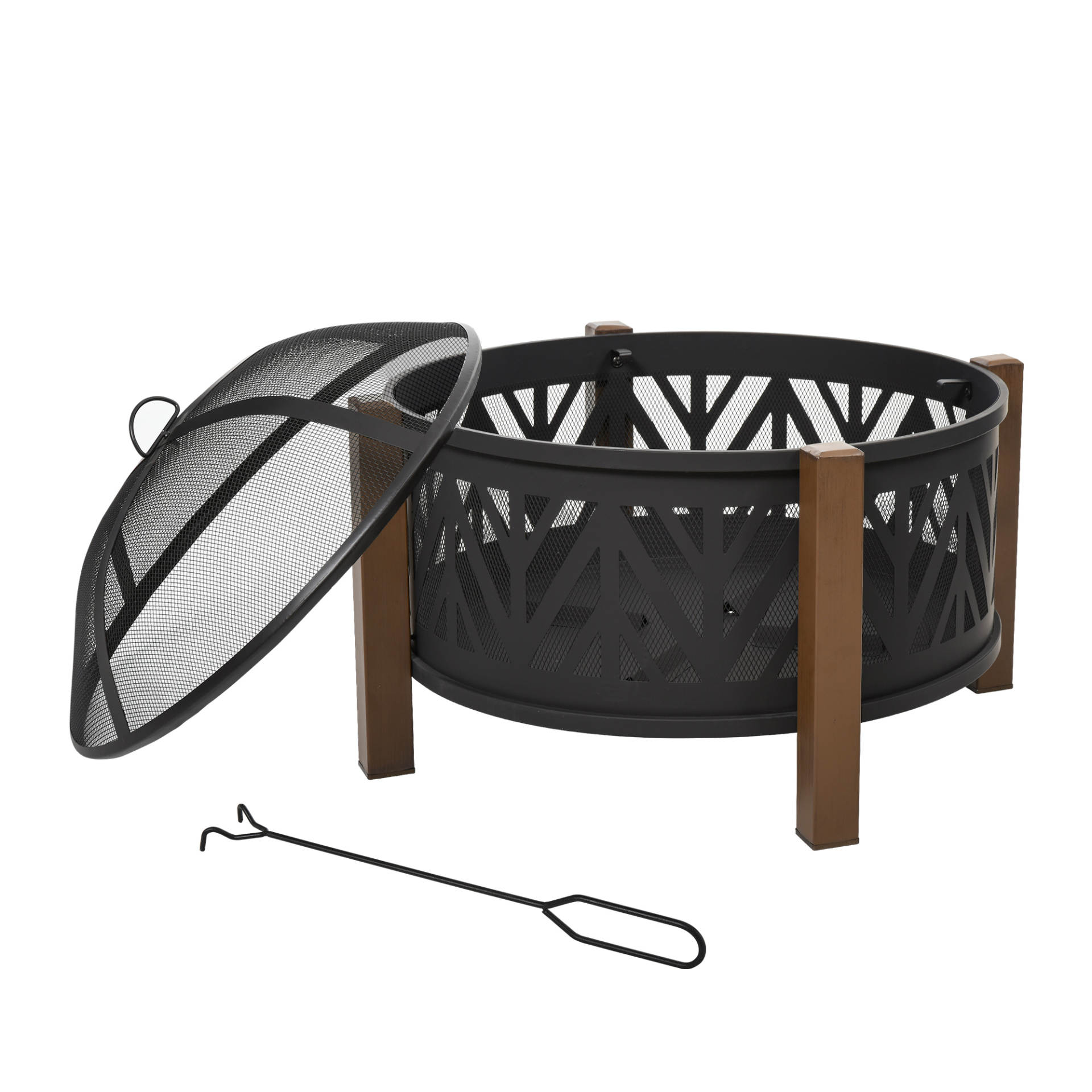 2-In-1 Round Fire Pit Brazier 78 x 78 x 60cm, Black