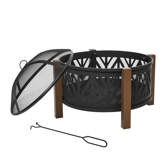 2-In-1 Round Fire Pit Brazier 78 x 78 x 60cm, Black