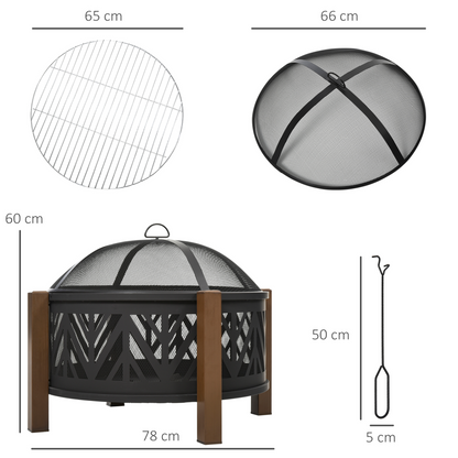 2-In-1 Round Fire Pit Brazier 78 x 78 x 60cm, Black