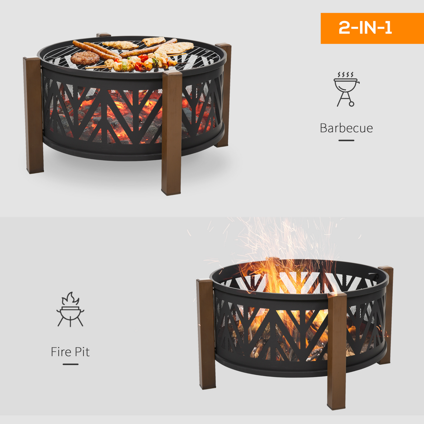 2-In-1 Round Fire Pit Brazier 78 x 78 x 60cm, Black