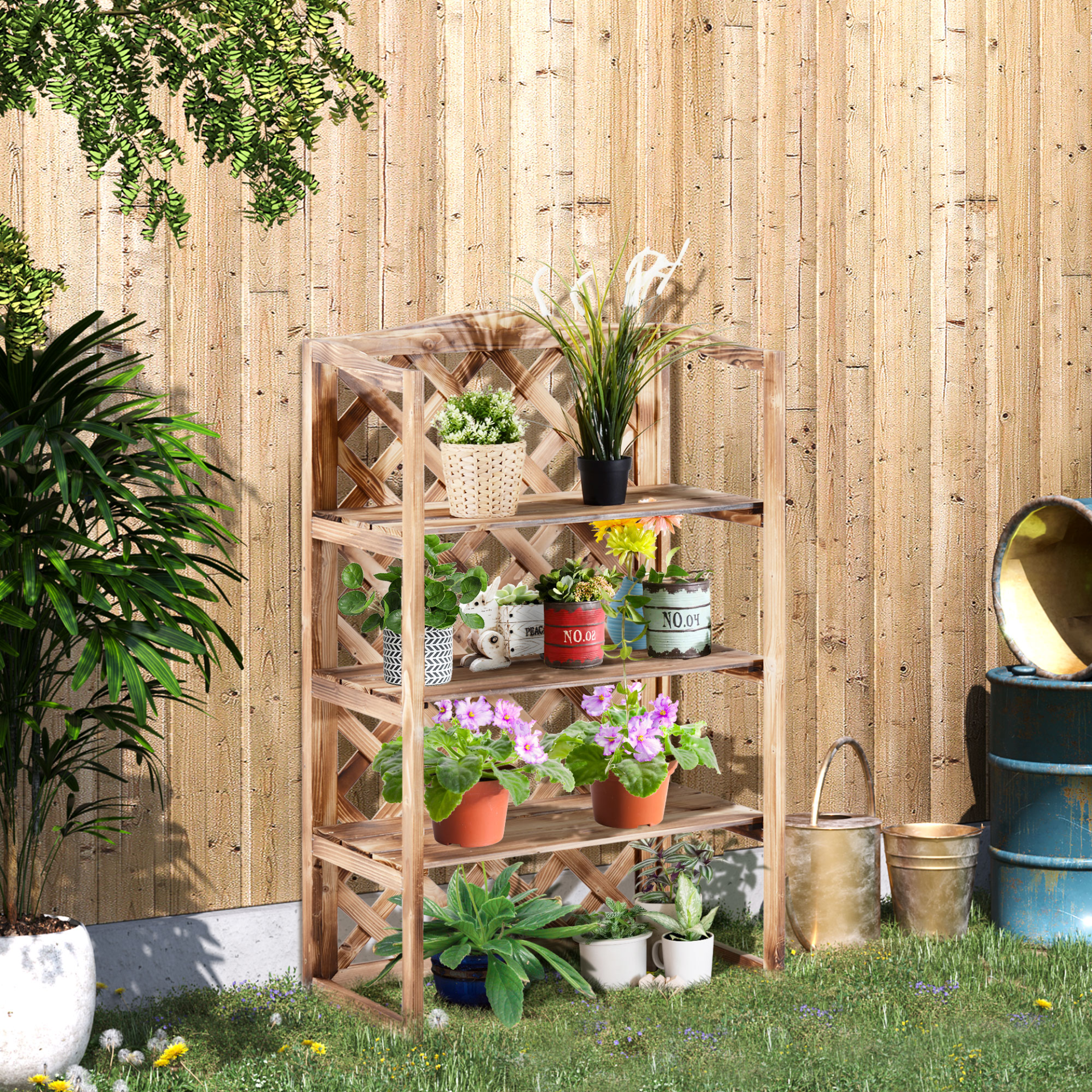 3-Tier Wooden Flower Stand