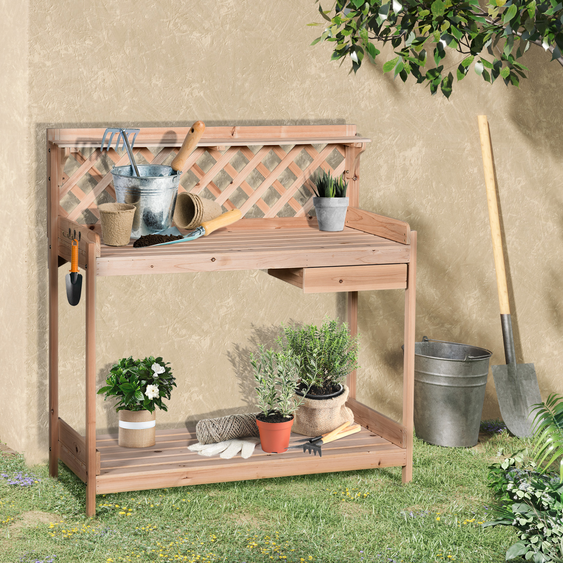 Wooden Garden Potting Table with Drawer | Jscapes