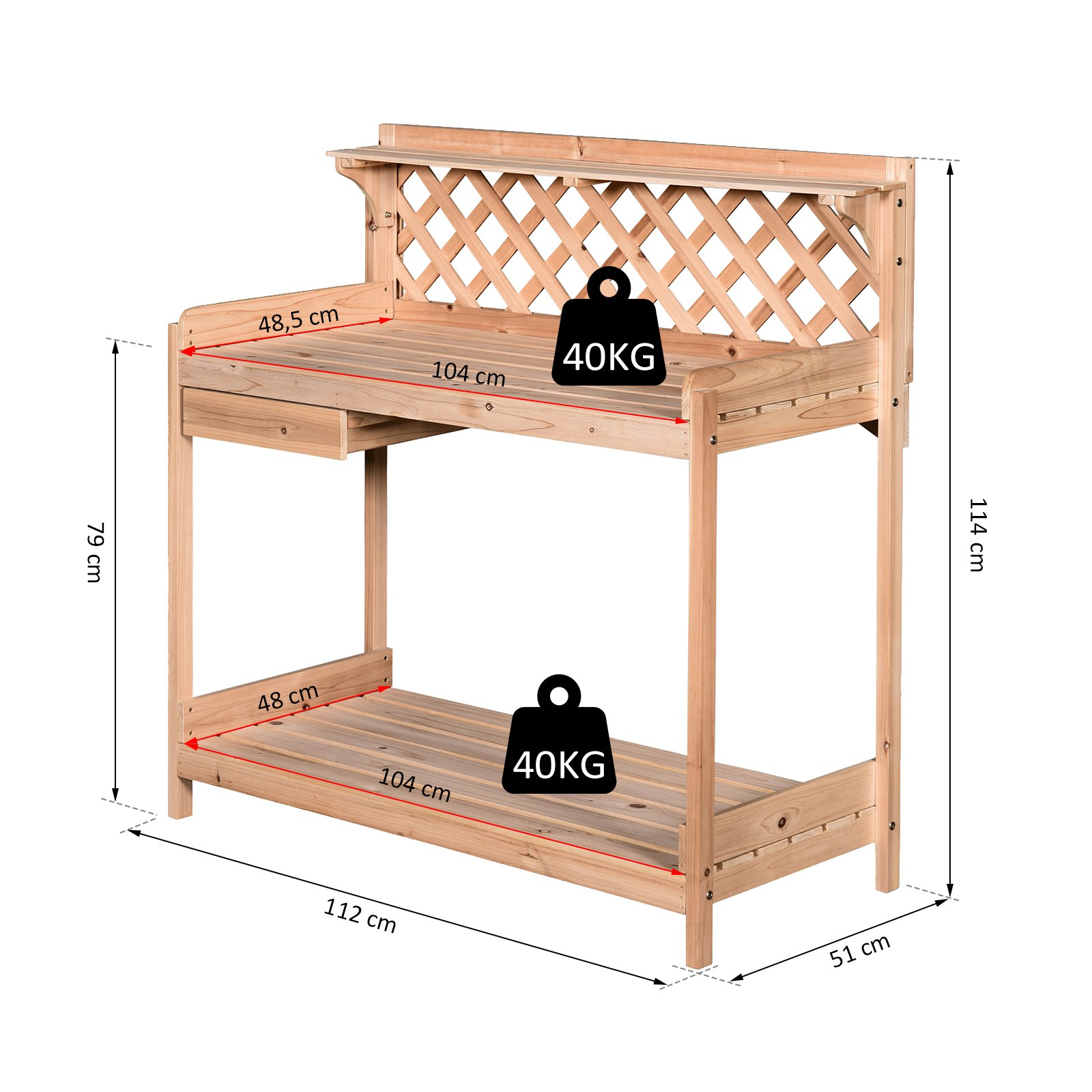 Wooden Garden Potting Table with Drawer | Jscapes