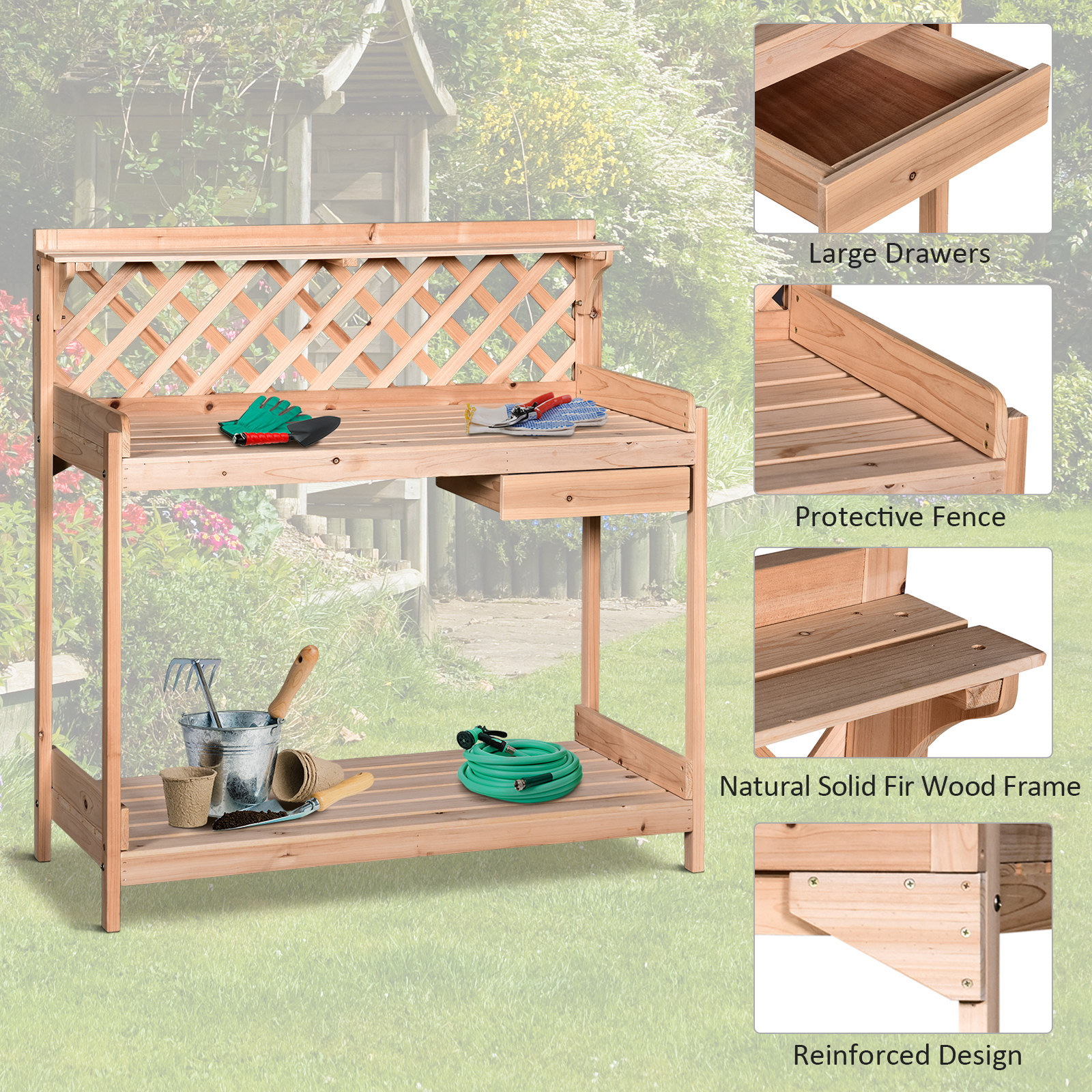 Wooden Garden Potting Table with Drawer | Jscapes