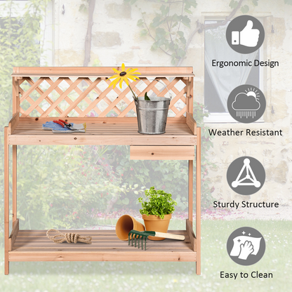 Wooden Garden Potting Table with Drawer | Jscapes