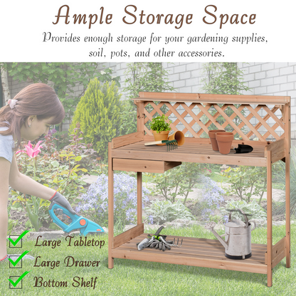 Wooden Garden Potting Table with Drawer | Jscapes