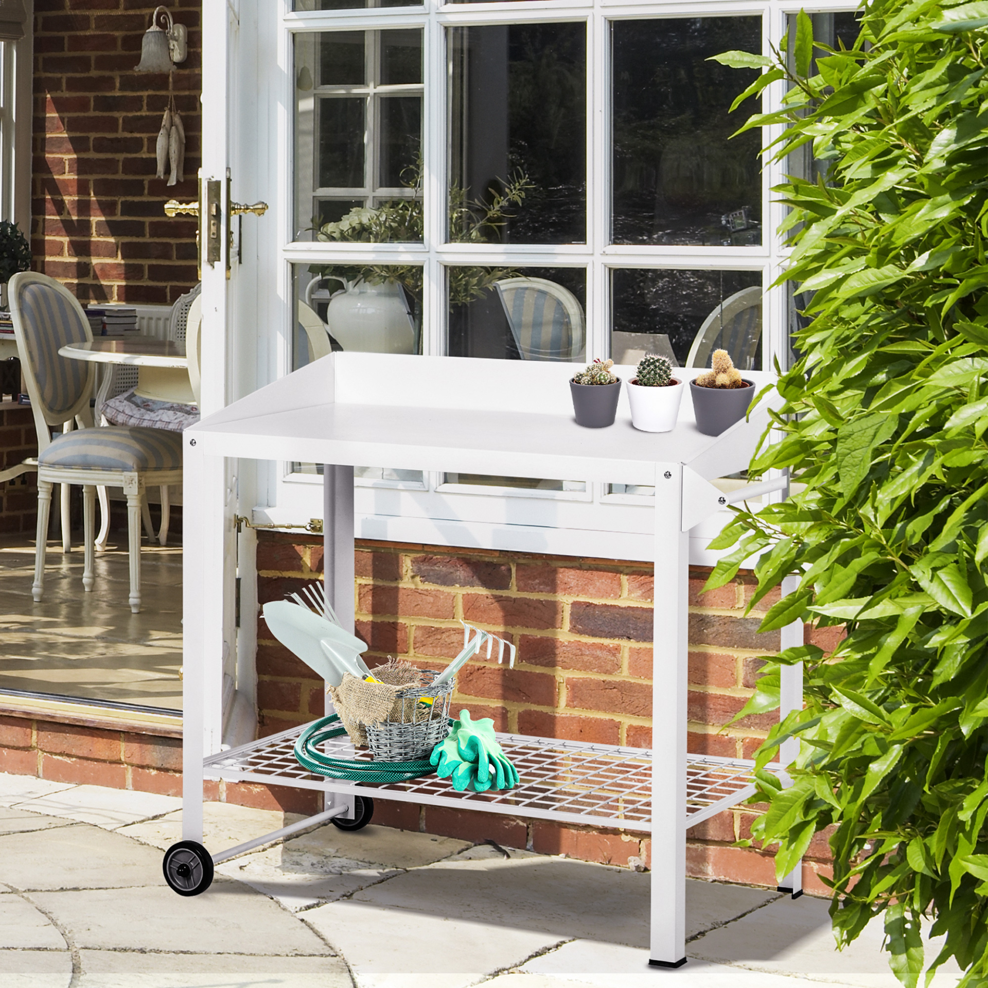 Garden Outdoor Metal Potting Table- White