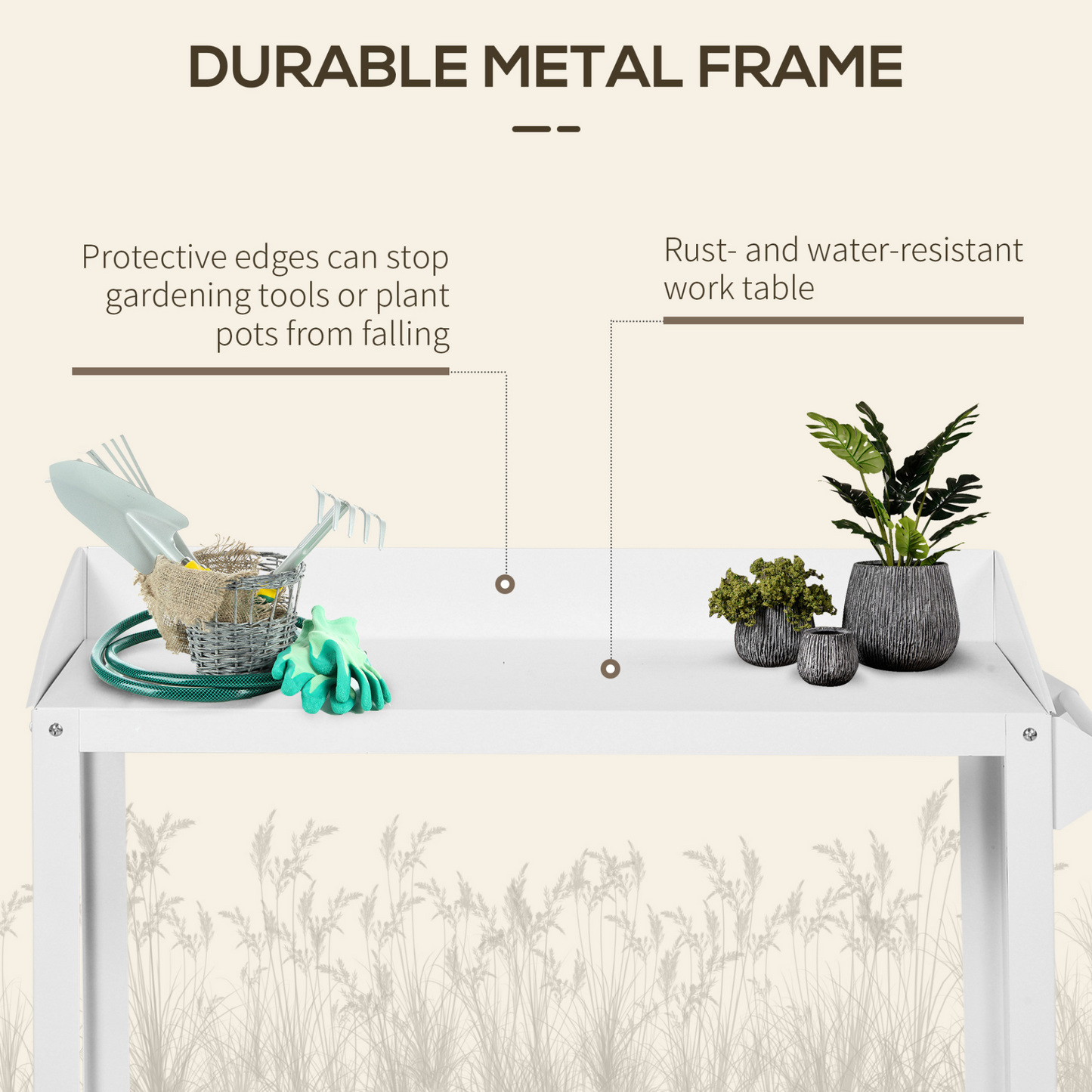 Garden Outdoor Metal Potting Table- White