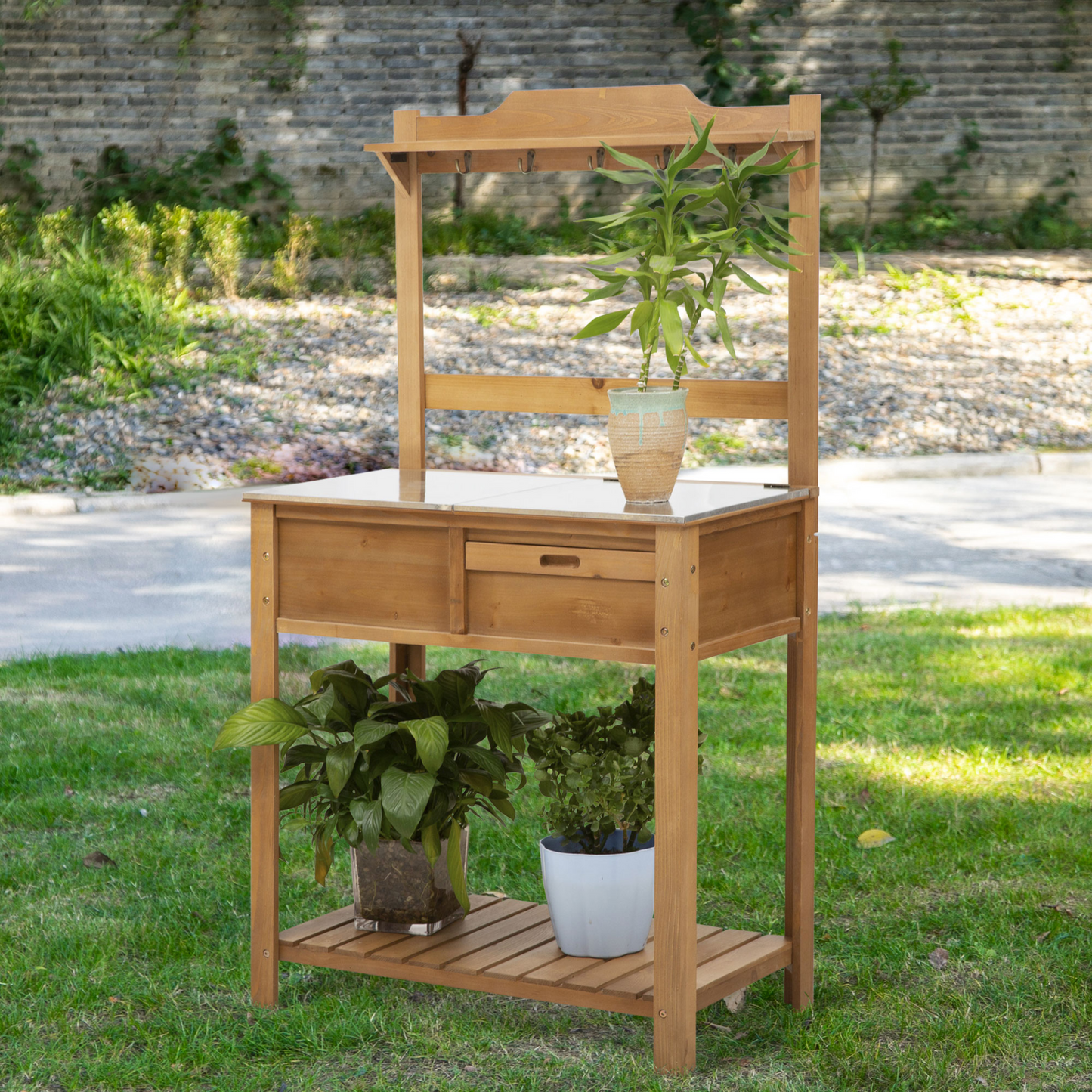 Wooden Spacious Garden Potting Table with Large Storage Space