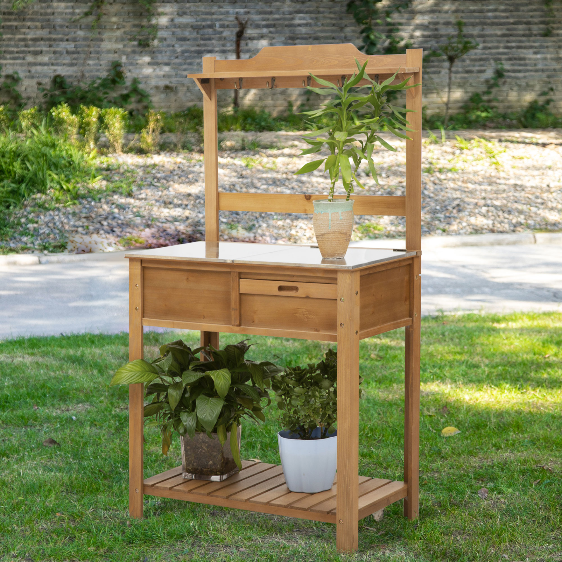 Wooden Spacious Garden Potting Table with Large Storage Space