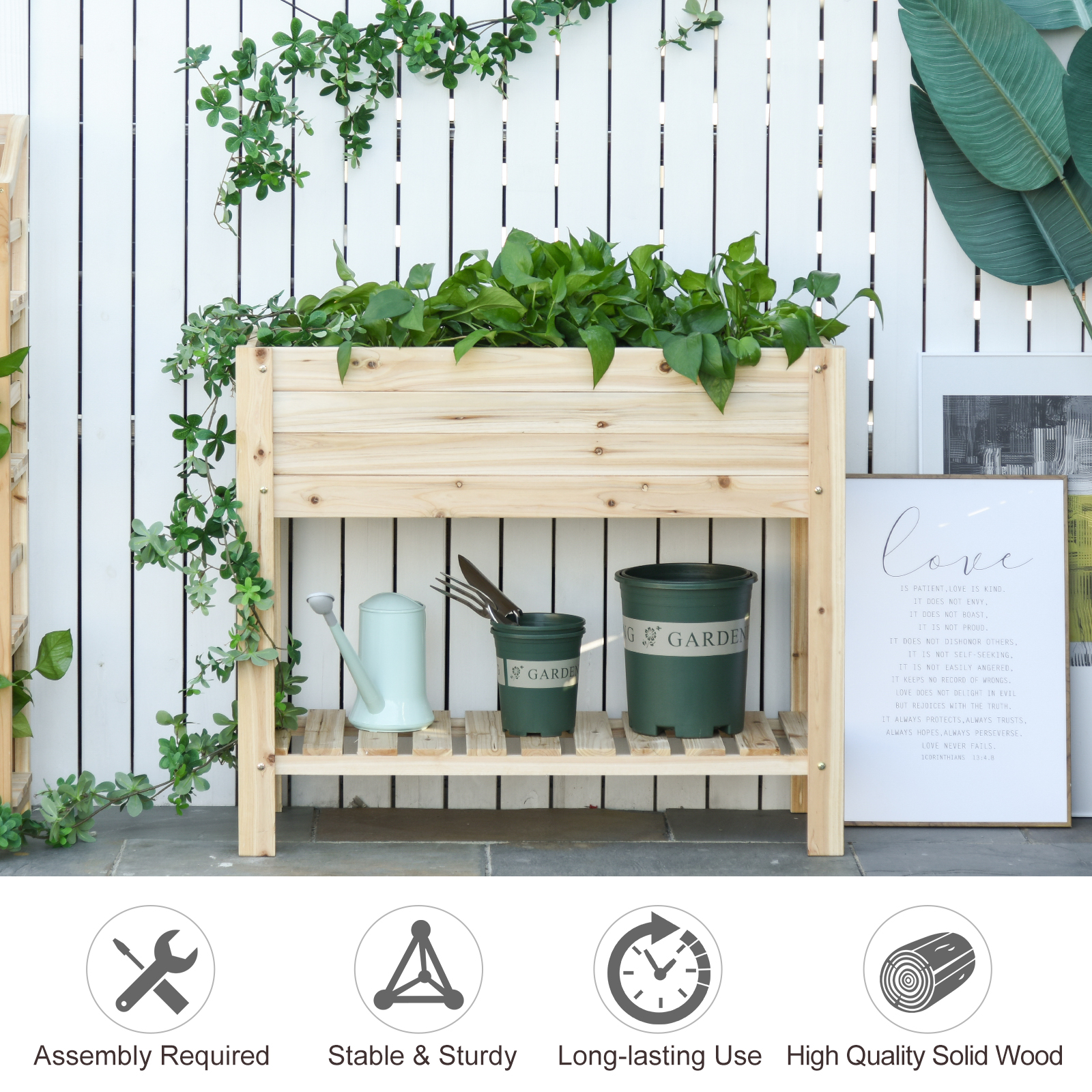 Wooden Raised Garden Bed Plant Stand 100 x 40 x 84cm