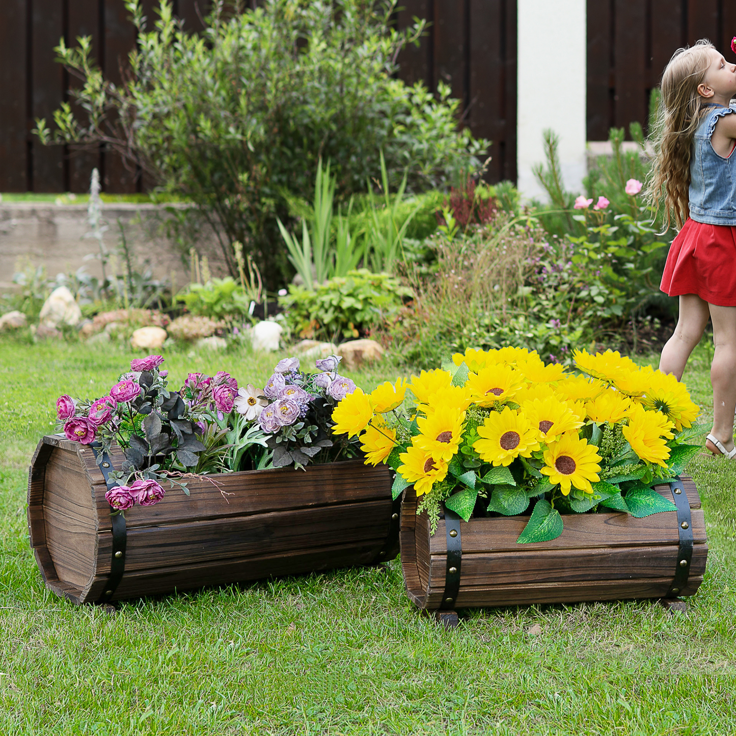  2PCs Wooden Planters