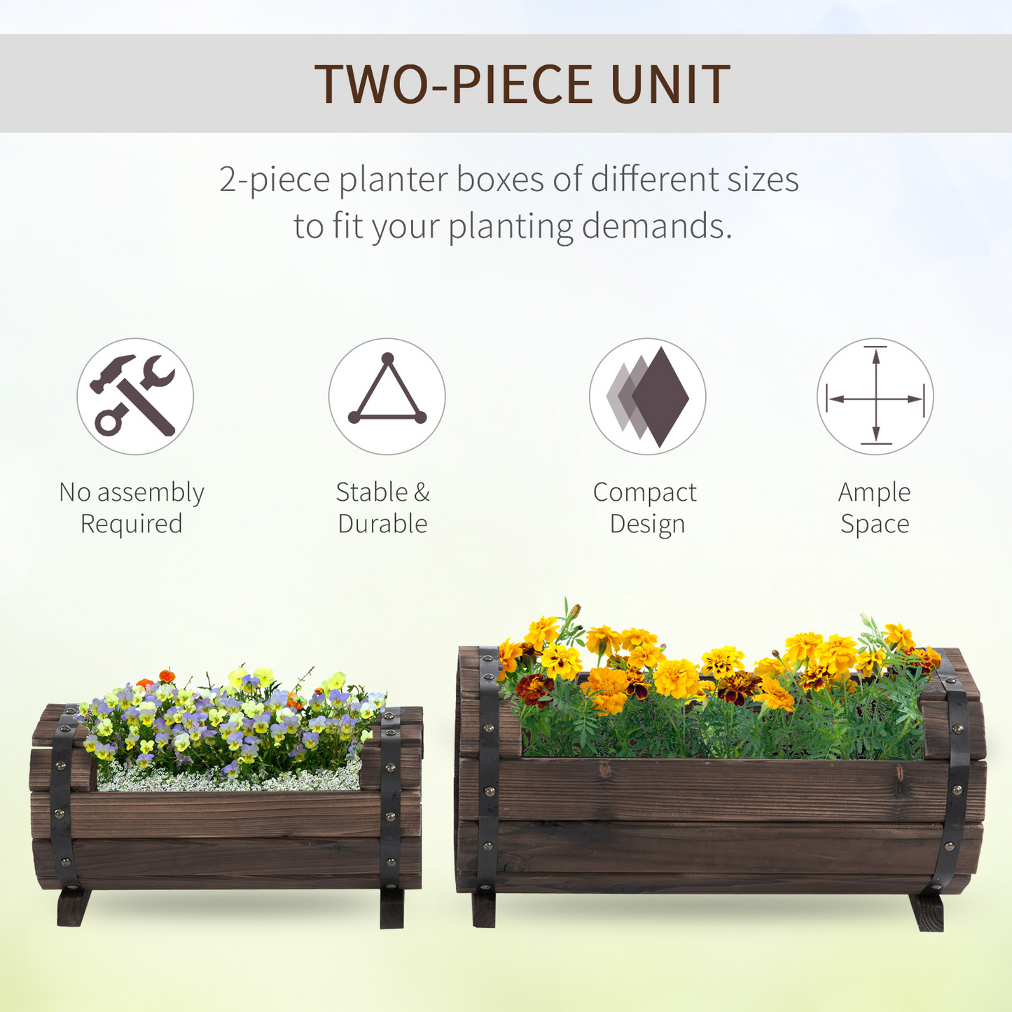  2PCs Wooden Planters