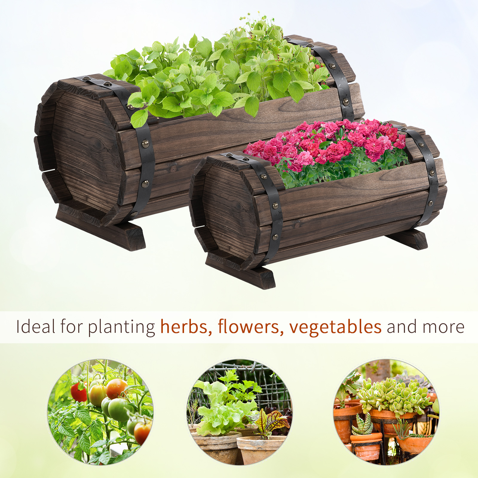  2PCs Wooden Planters