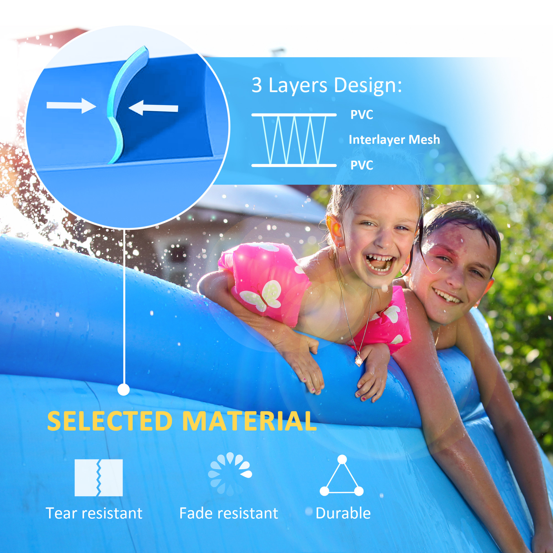 Blue Inflatable Swimming Pool Family-Sized 274cm x 76cm