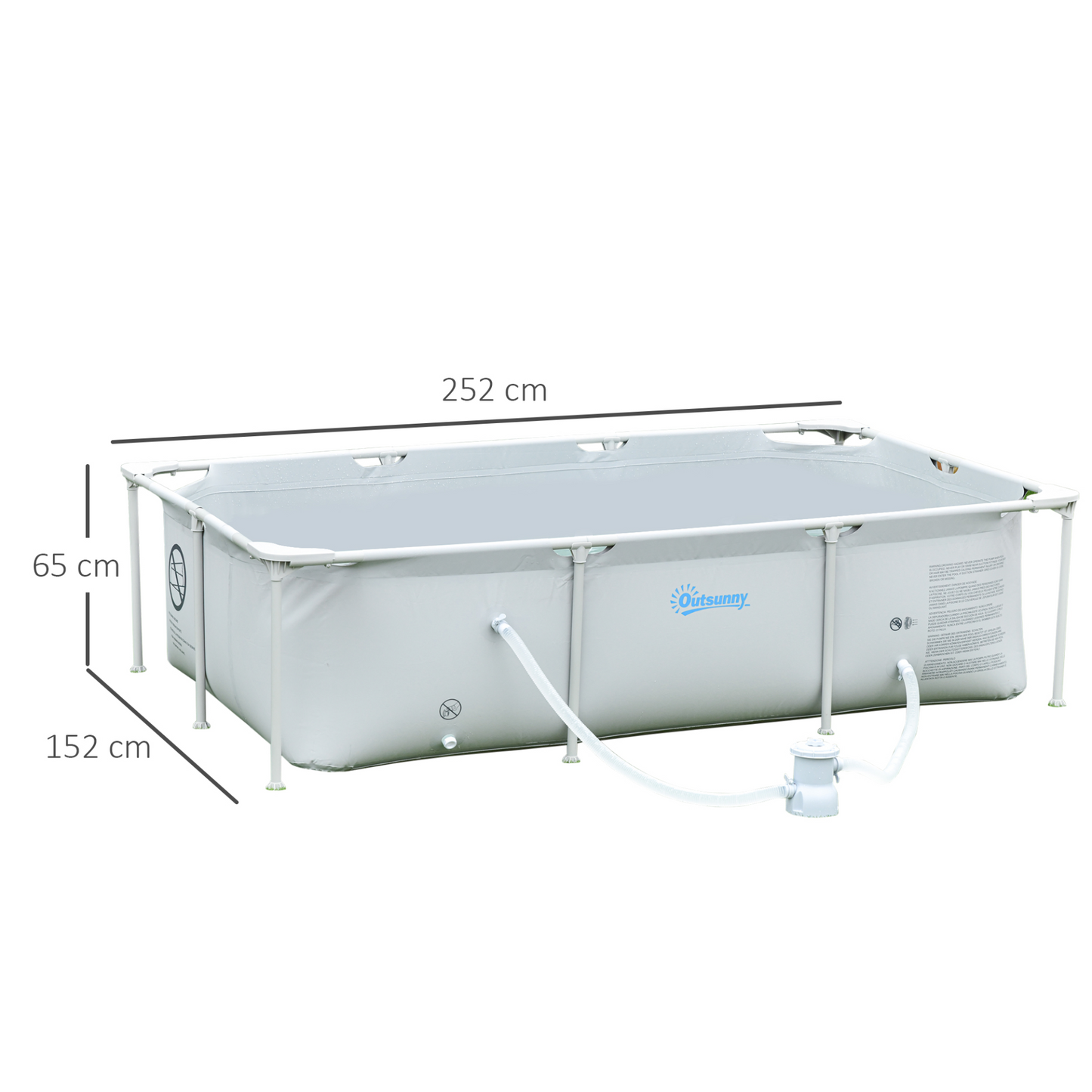 Steel Frame Pool with Accessories 252 x 152 x 65cm, Grey