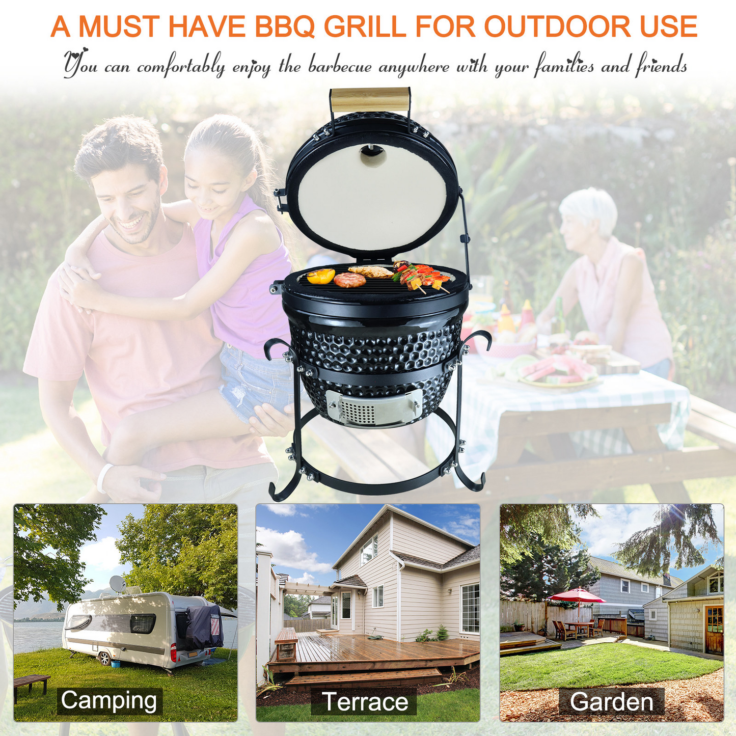 Ceramic Kamado BBQ Grill Smoker