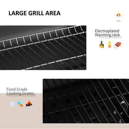 Charcoal Grill BBQ Trolley Shelf, Side Table and Wheels with Built-in Thermometer