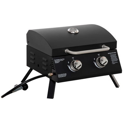 2 Burner Gas BBQ Grill Carbon Steel Black