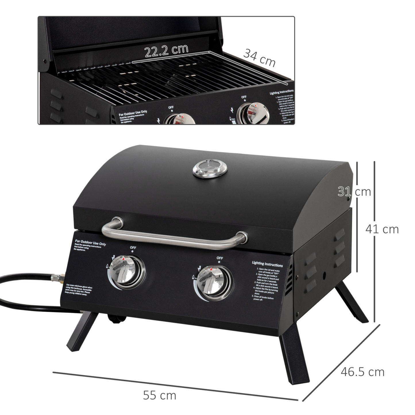 2 Burner Gas BBQ Grill Carbon Steel Black