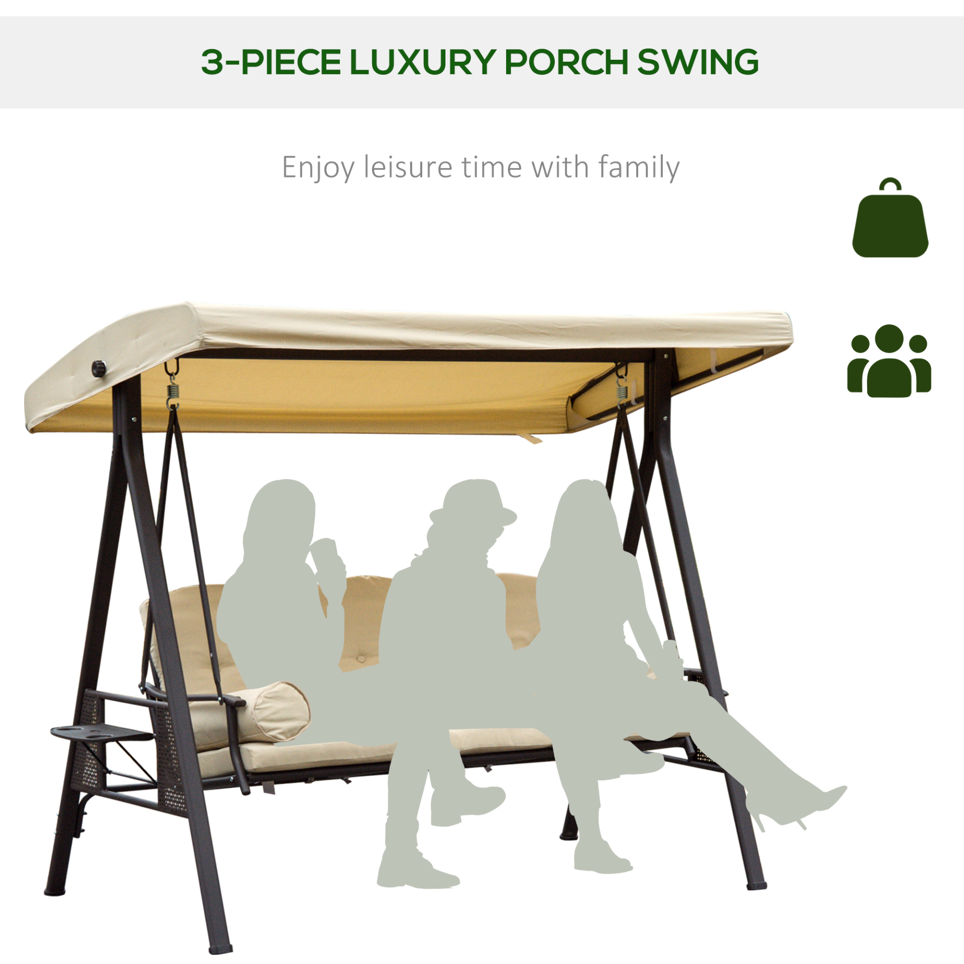 3 Seater Garden Swing Chair- Beige