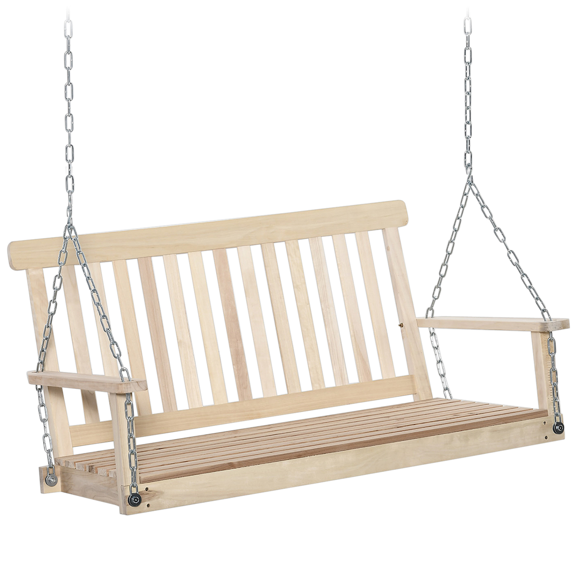  Outdoor Natural 2-Seater Wooden Swing Bench