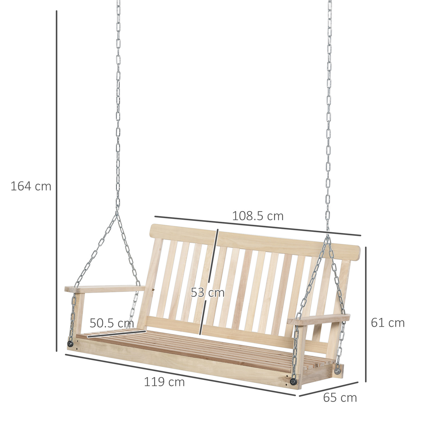  Outdoor Natural 2-Seater Wooden Swing Bench