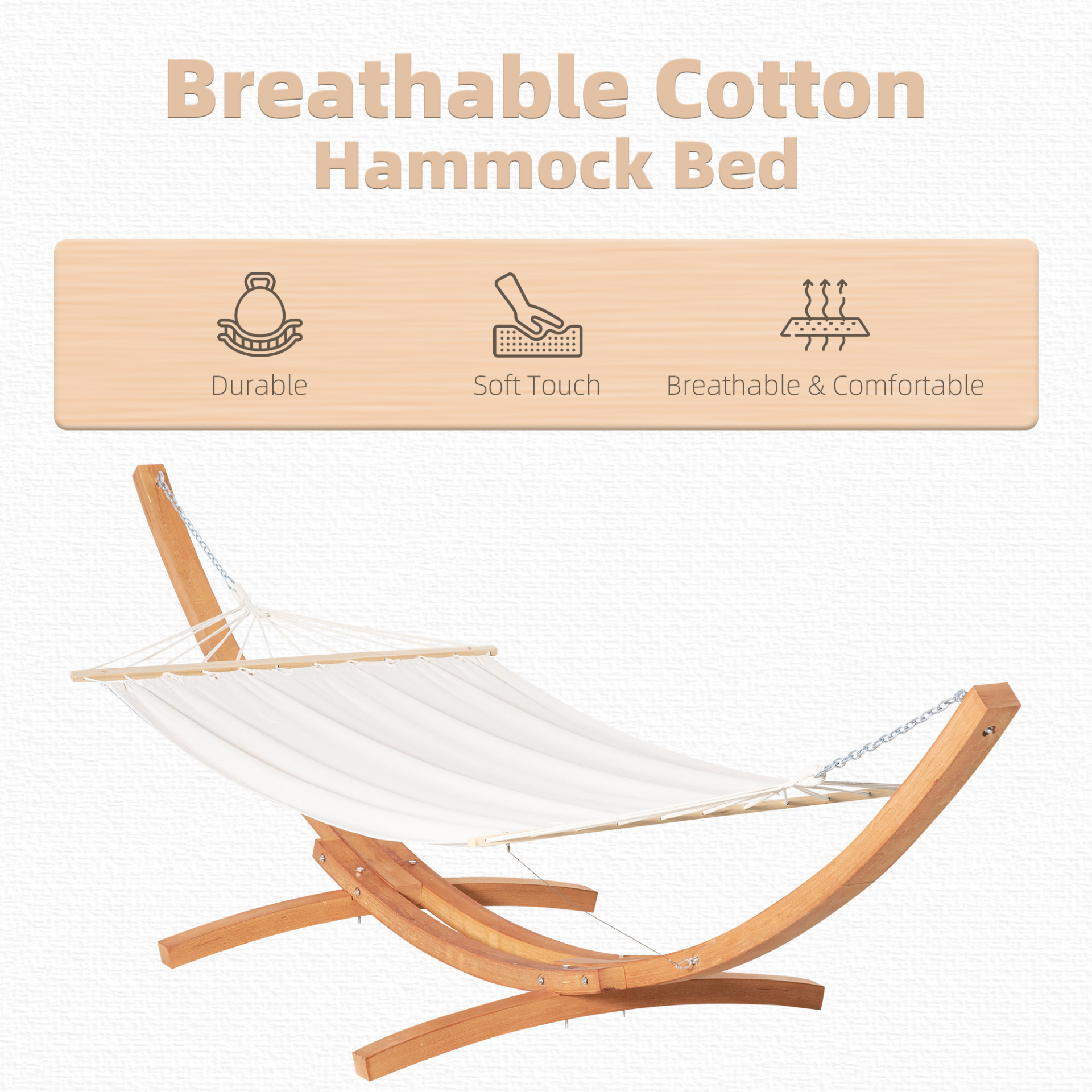 Outdoor Garden Hammock with Wooden Stand White