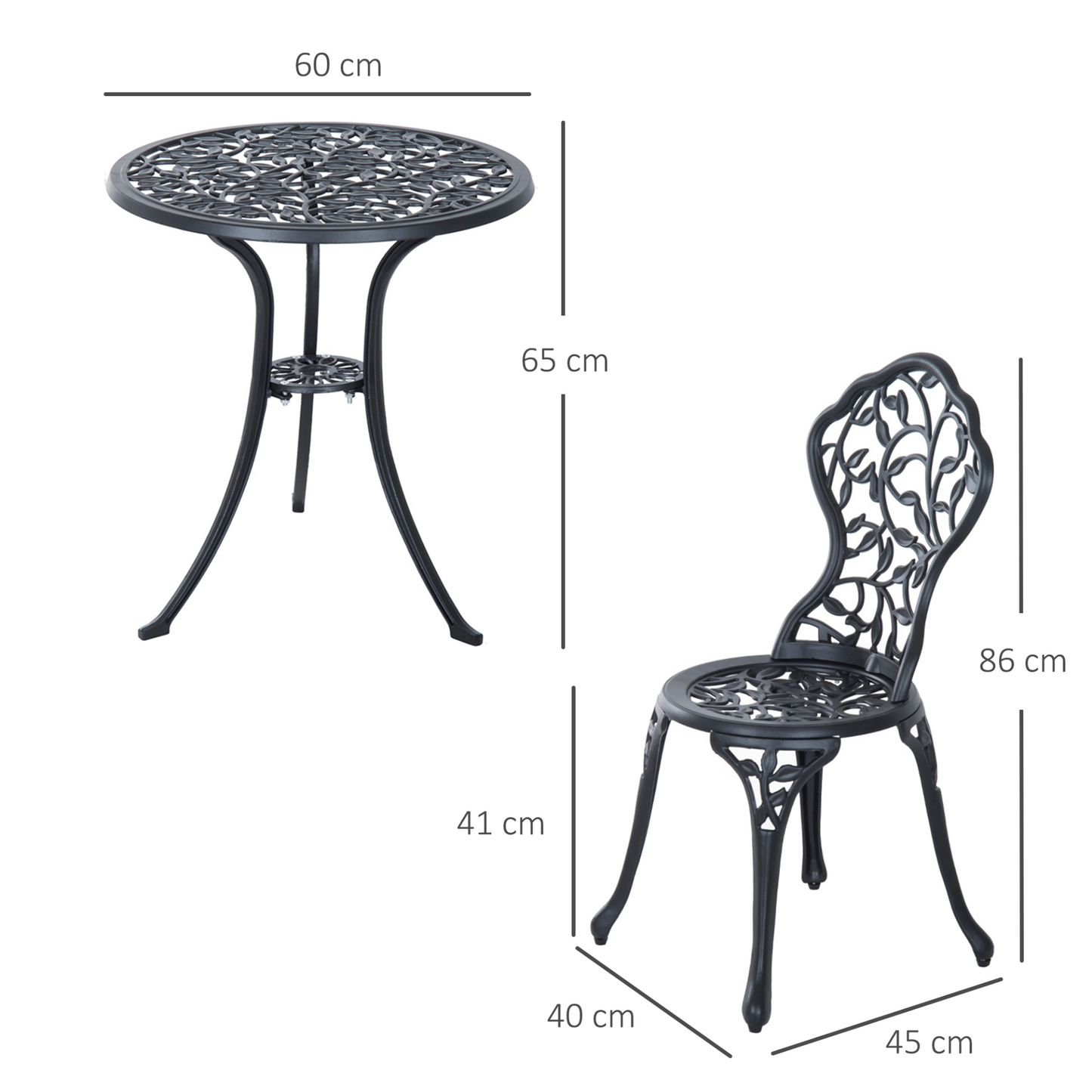 3 Pcs Cast Aluminum Bistro Set