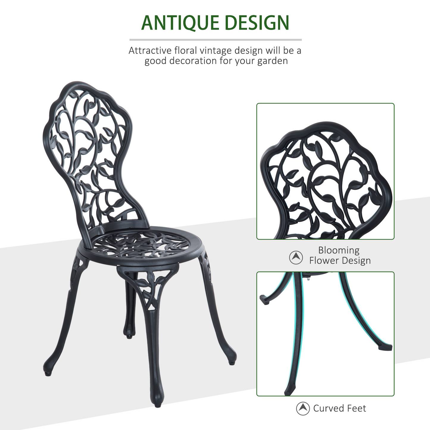 3 Pcs Cast Aluminum Bistro Set